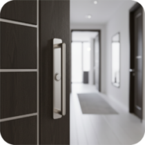 Gros plan sur une porte d’entrée sécurisée avec poignée et serrure renforcée