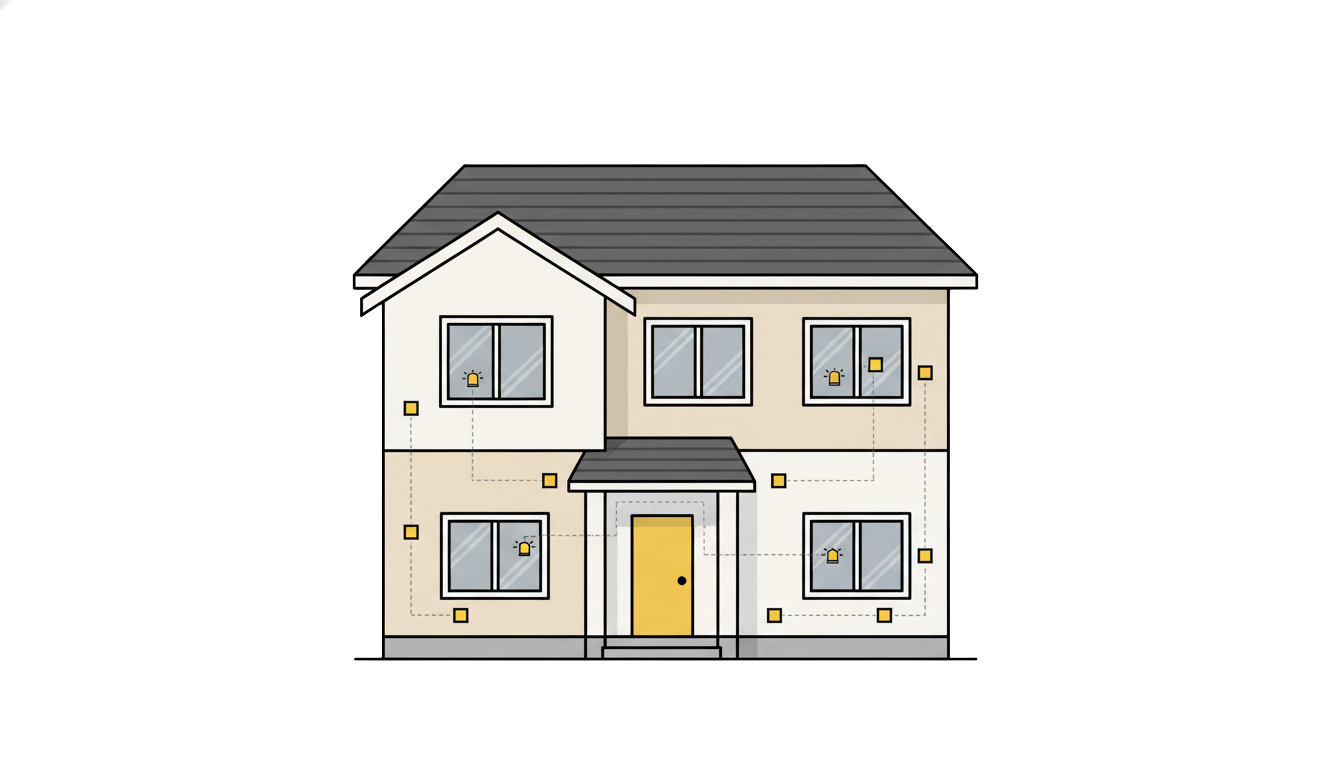Illustration d’une résidence secondaire protégée par une alarme connectée avec pilotage à distance – Var