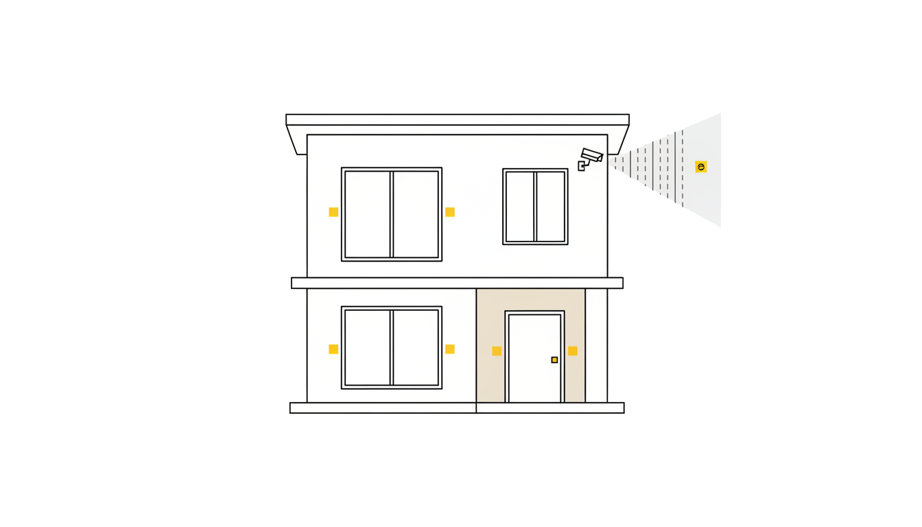 Dessin de maison équipée d’une caméra de vidéosurveillance, protection habitation dans le Var