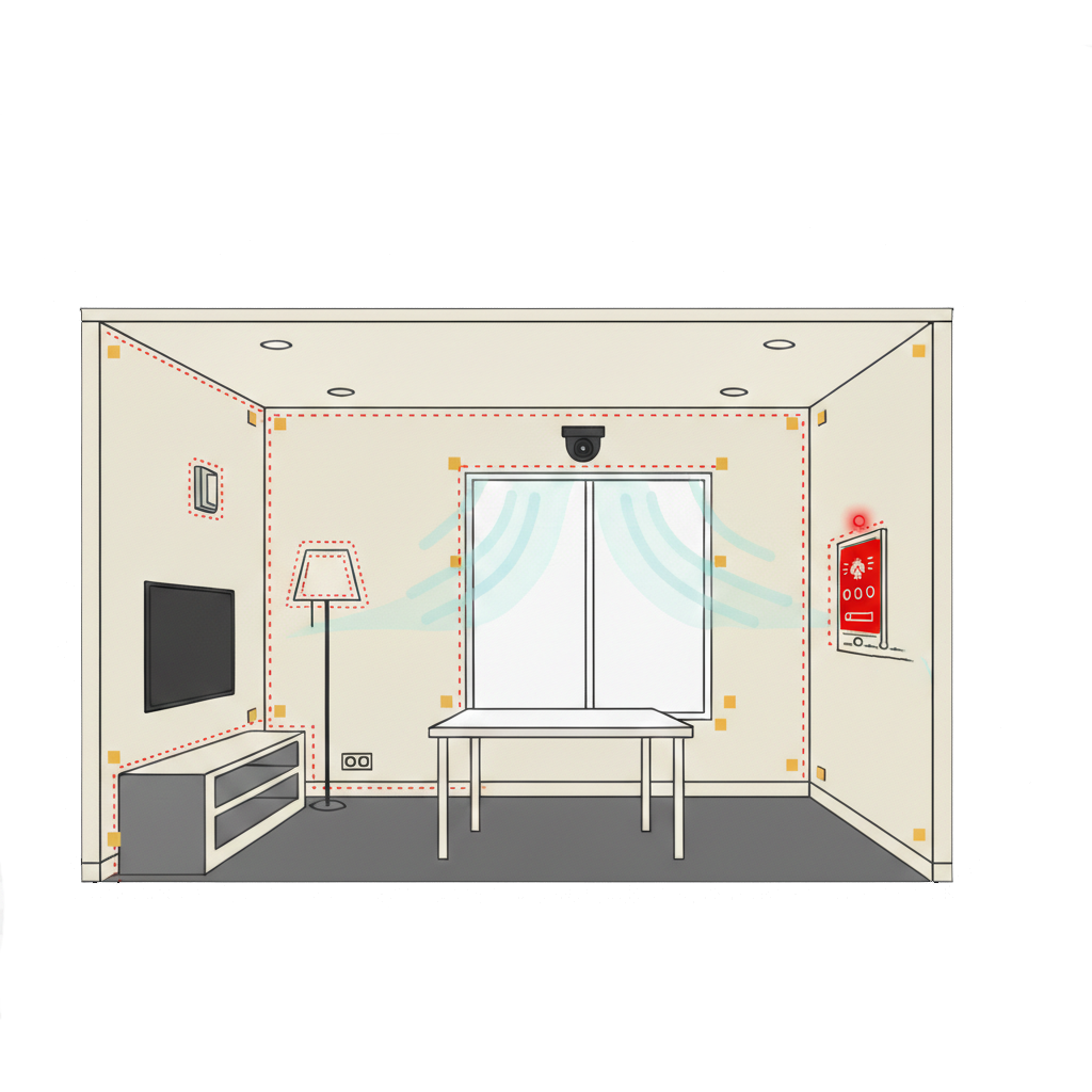 Alarme domotique activée dans un intérieur moderne avec système de sécurité connecté en fonctionnement