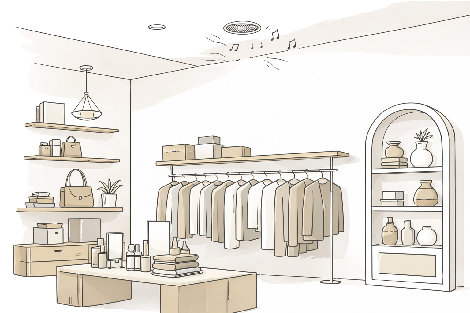 Boutique équipée d’un système audio multiroom pour diffuser la musique par zones