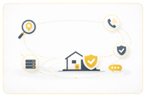 Illustration abstraite représentant un interlocuteur local et réactif pour un système de sécurité avec communication directe et proximité