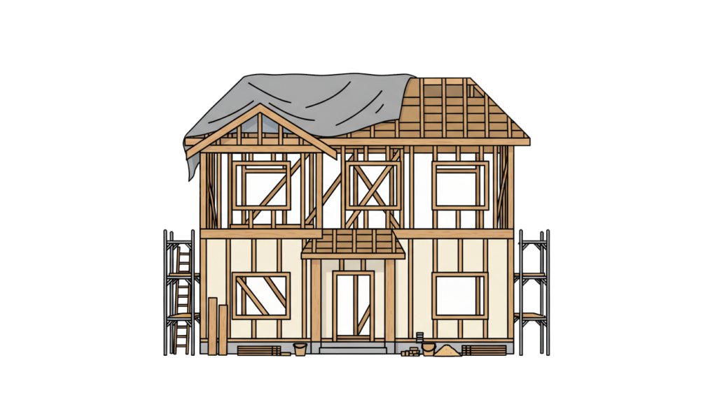 Maison en construction : préparation du câblage réseau et multimédia avant la pose des finitions.