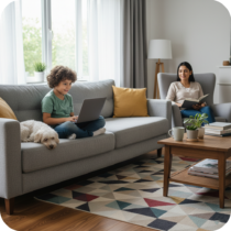 Enfant utilisant un ordinateur à la maison sous contrôle parental sécurisé