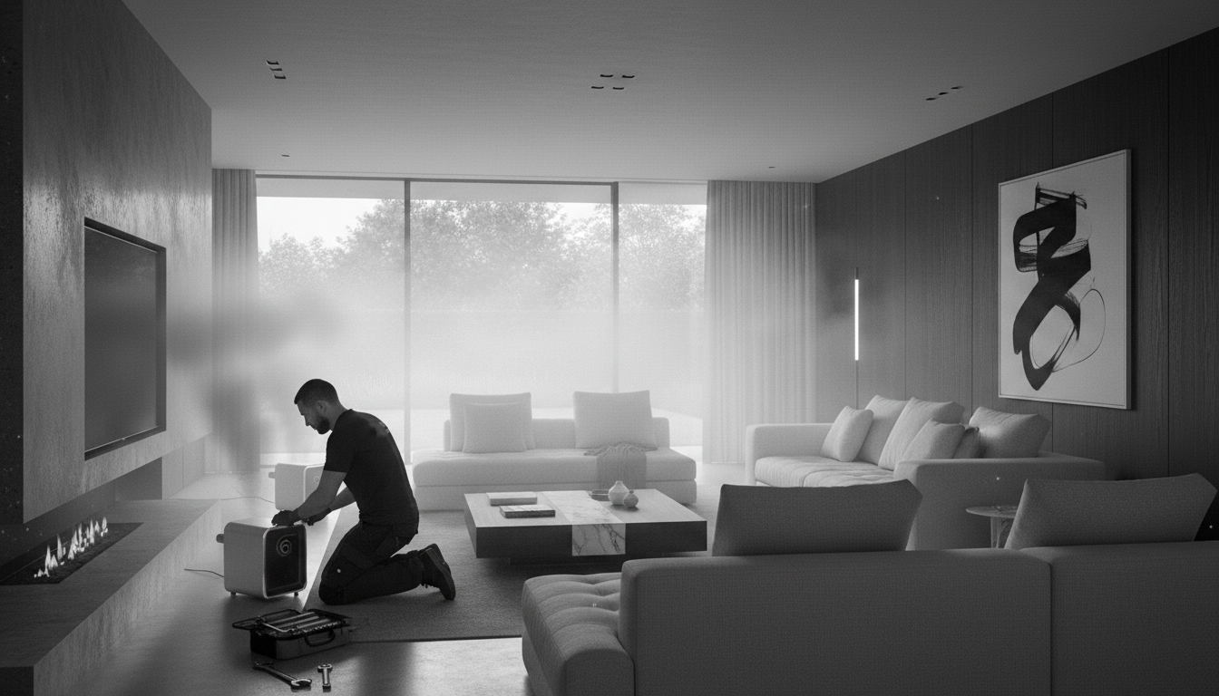 Installation d’un générateur de brouillard de sécurité anti-intrusion dans un bâtiment, dispositif de protection contre le cambriolage