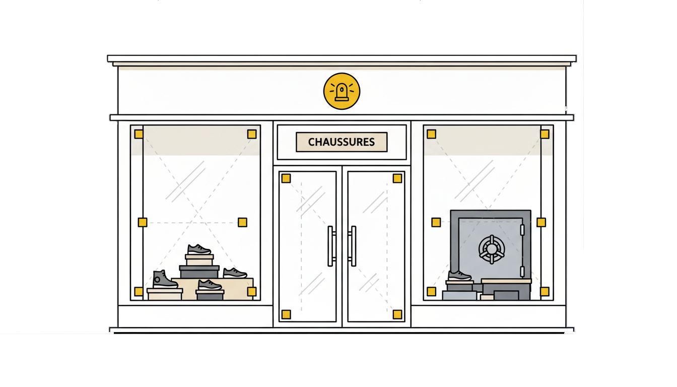 Coffre-fort pour commerce installé en arrière-boutique, solution sécurisée pour protéger la caisse et les documents.