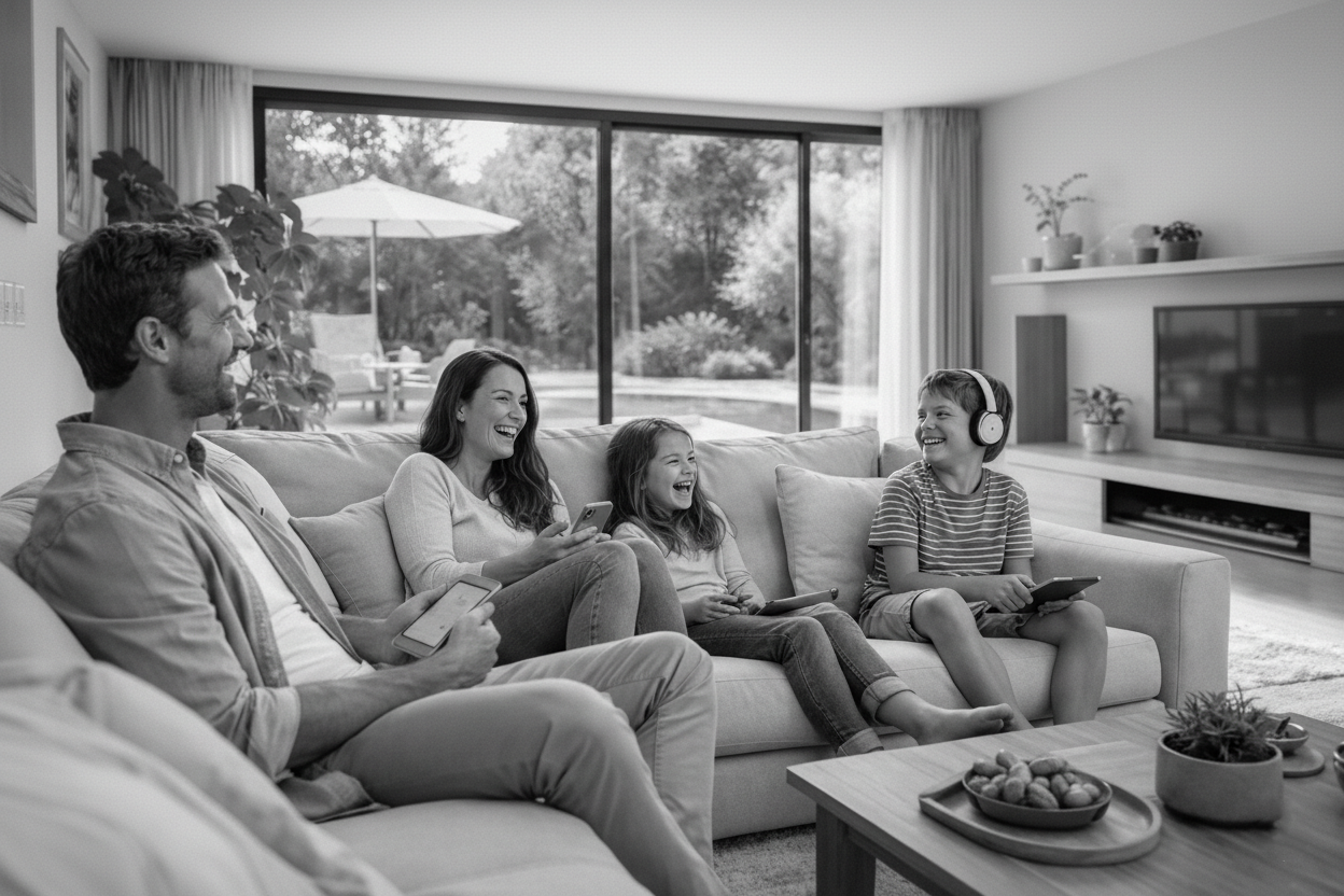 Famille dans le Var utilisant un contrôle parental à domicile pour sécuriser l’accès Internet et les écrans des enfants