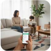 Parent configurant un contrôle parental depuis un smartphone à la maison